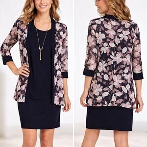 R&M Richards 2-Piece Dress Set Navy / Mauve Leaf Print - Size 4P - New with tags
